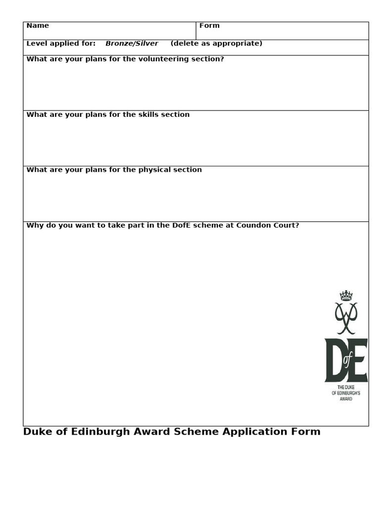 D of E Application Form CC | PDF