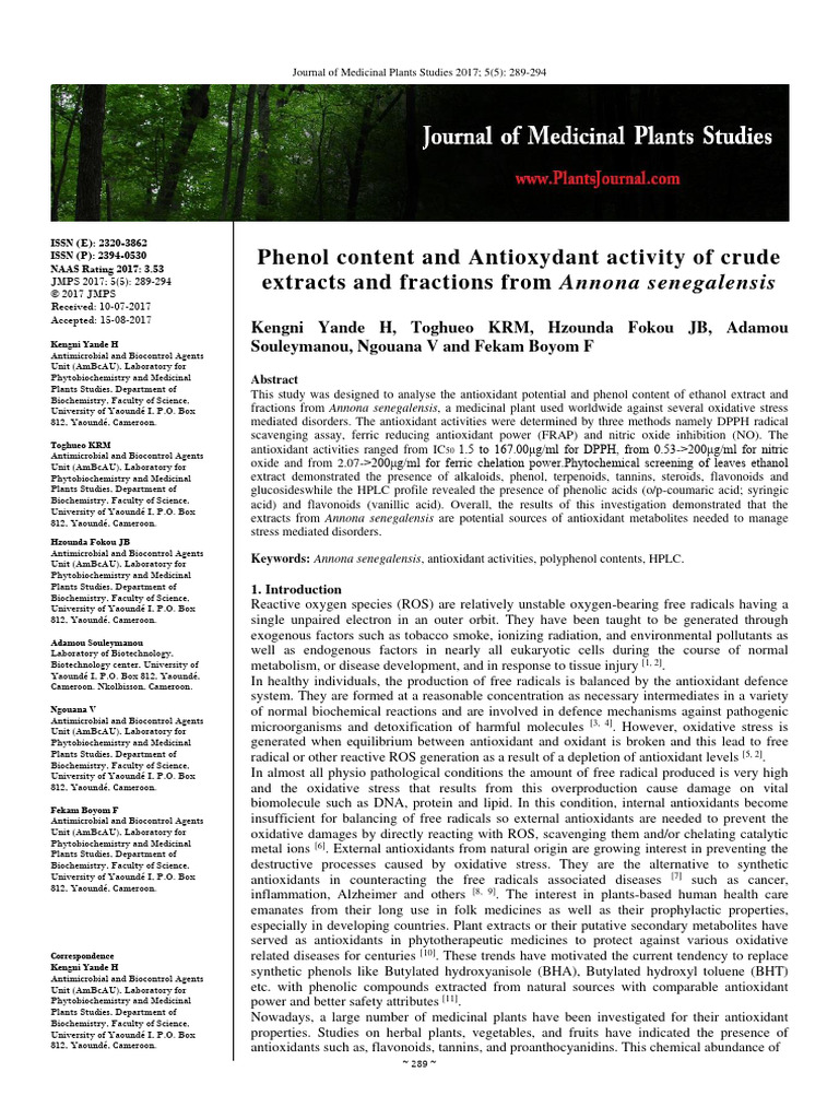 Phenol Content and Antioxydant Activity 2 | PDF | Polyphenol | Antioxidant
