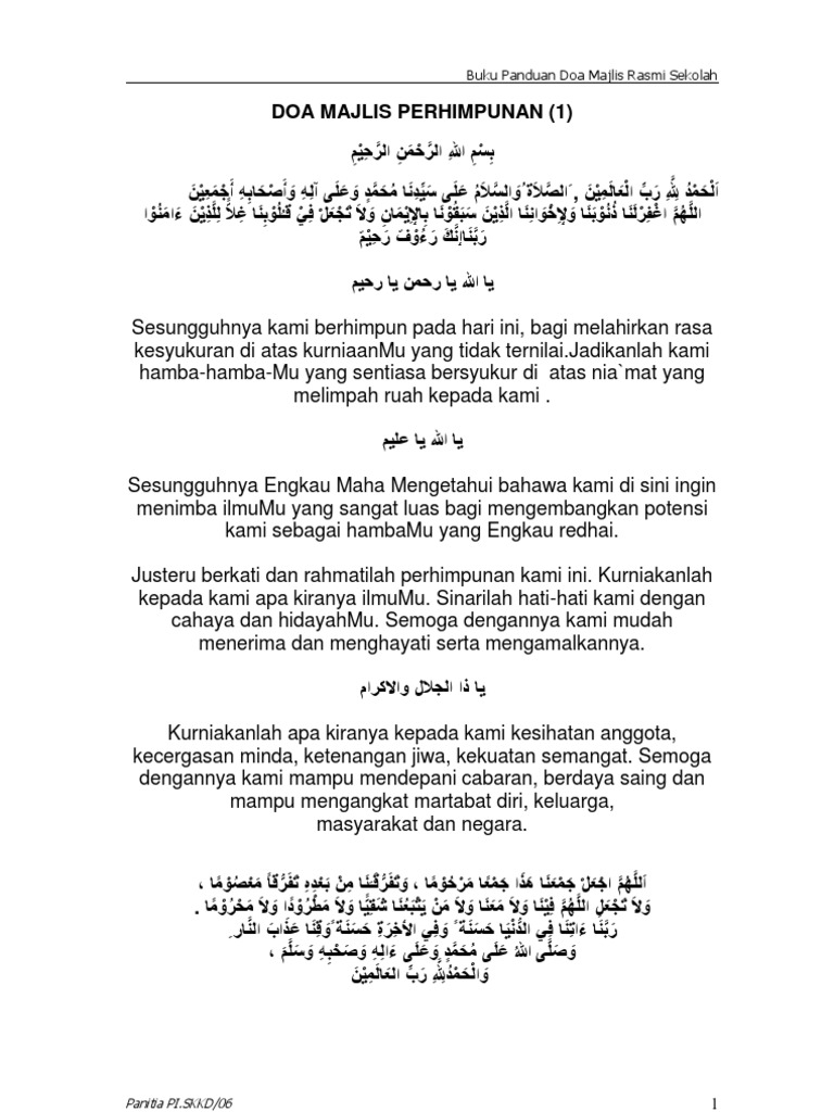 Panduan Doa Majlis Rasmi Sekolah Pdf