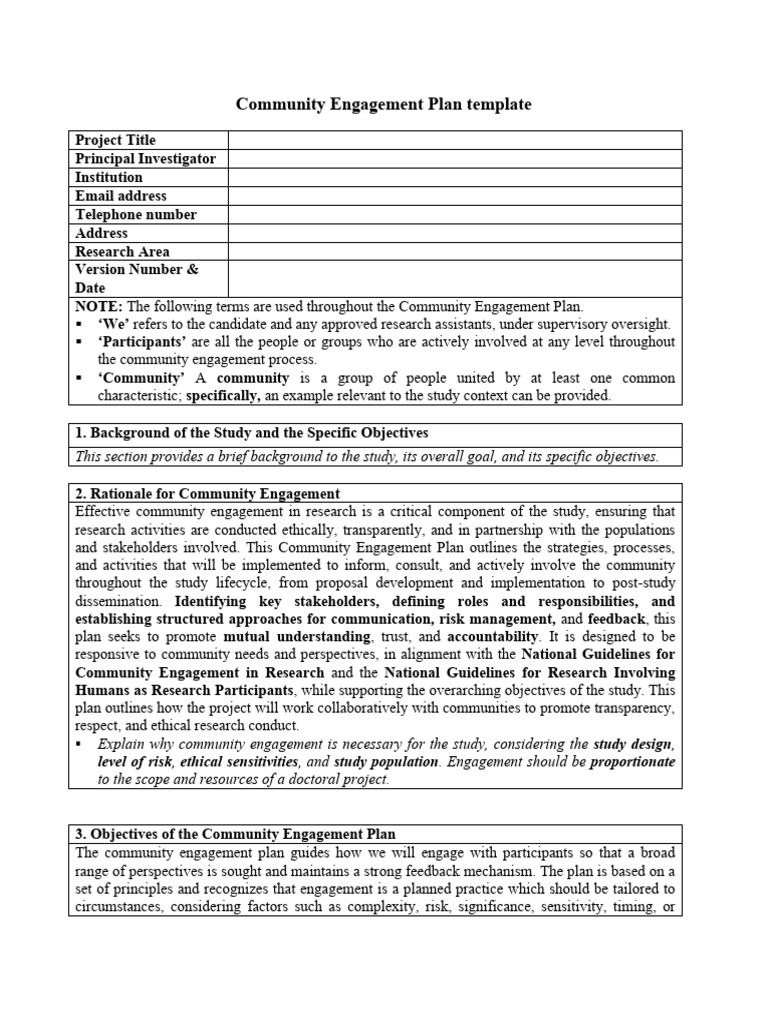 Community Engagement Plan Template | PDF | Evaluation | Monitoring And ...