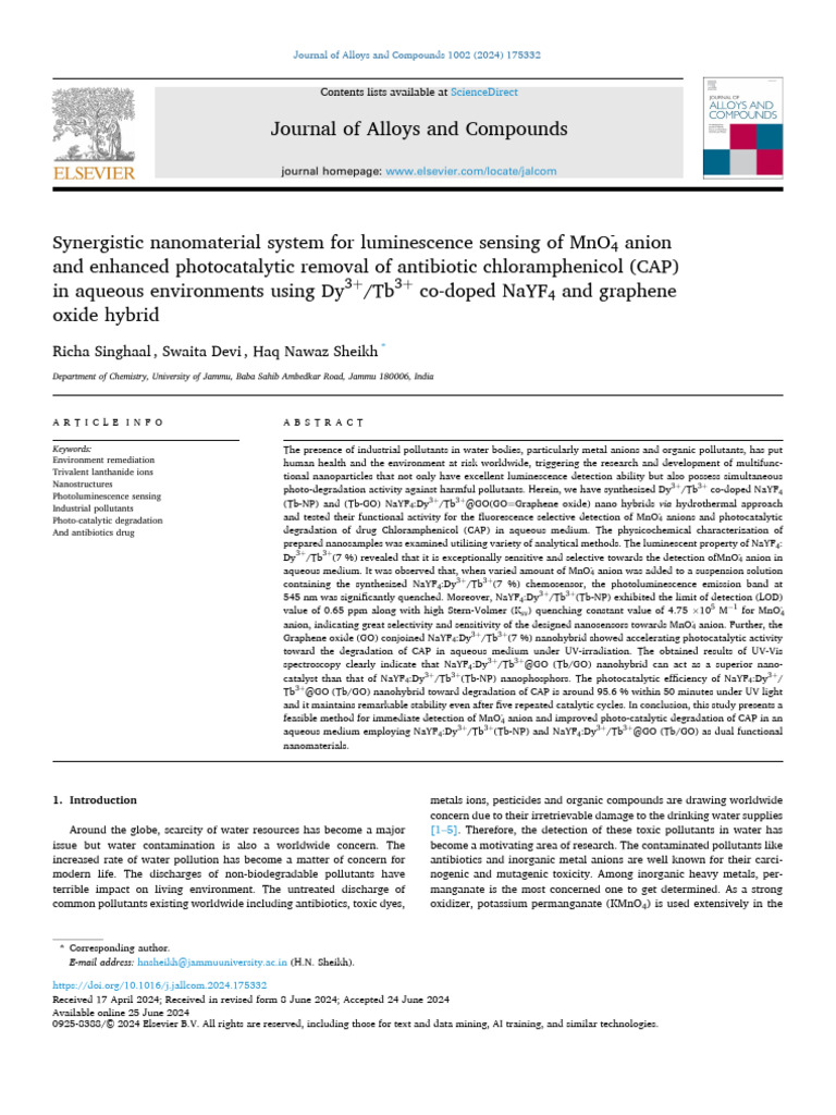 Richa Singhaal Etal 2024 J. Alloys & Compds | PDF | Emission Spectrum ...