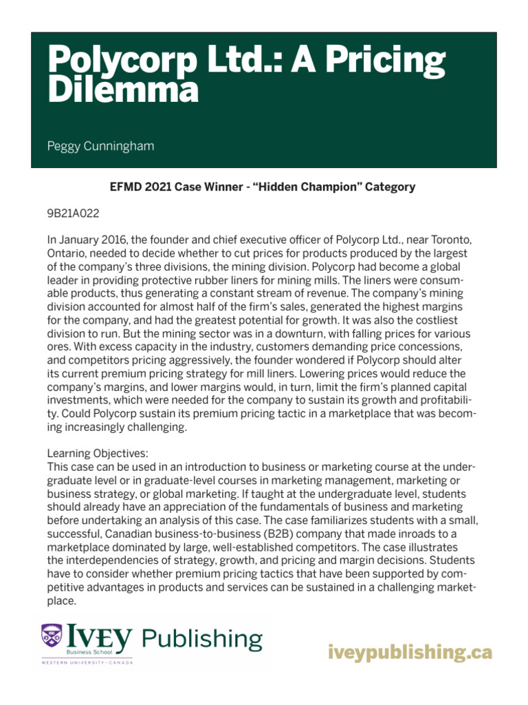 Polycorp Case EFMD | PDF | Mining | Pricing