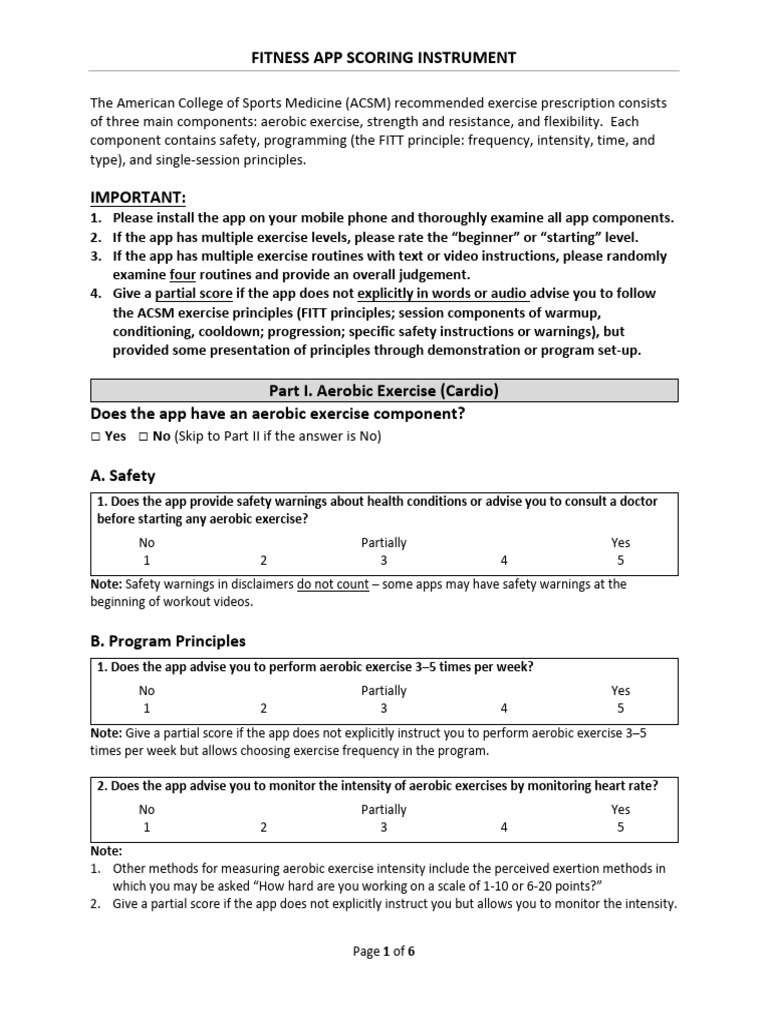 Fitness App Scoring Instrument | PDF | Strength Training | Aerobic Exercise