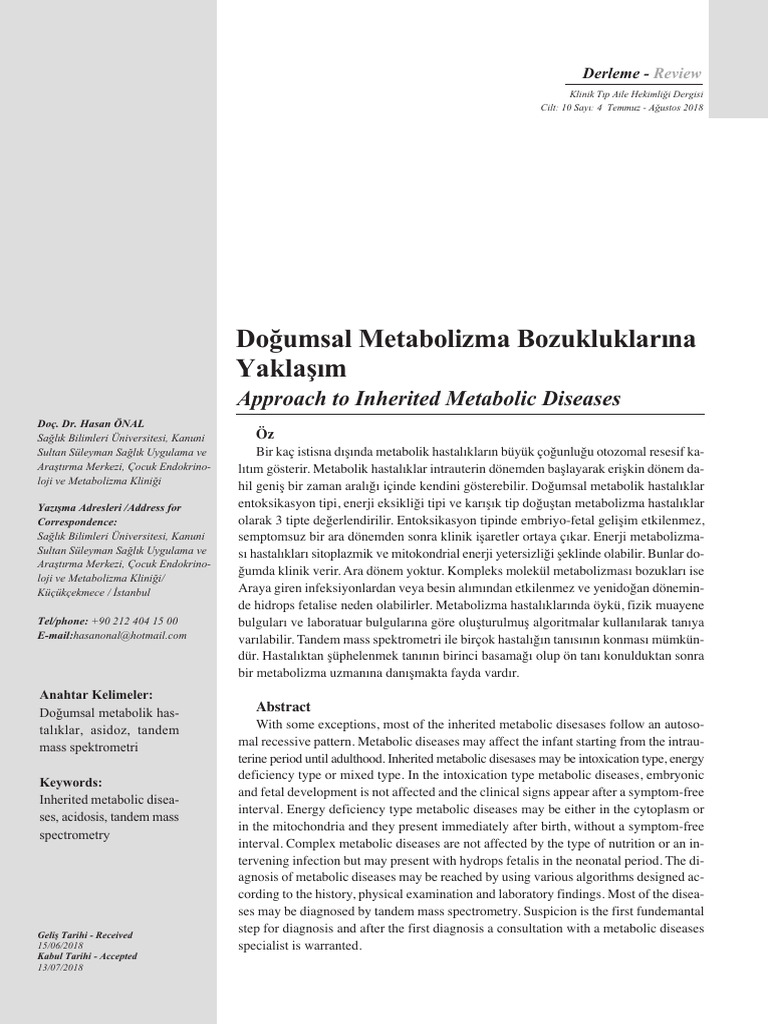 Do Umsal Metabolizma Bozukluklar Na Yakla m[#593591]-764564 | PDF