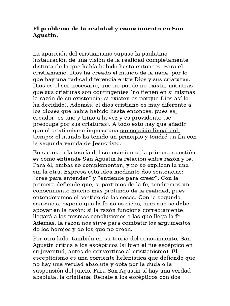 El Problema de La Realidad y Conocimiento en San Agustín | PDF ...