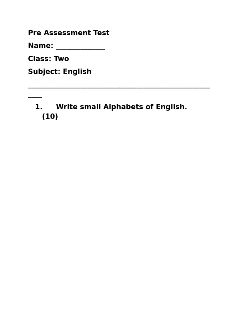 Pre Assessment Test | PDF