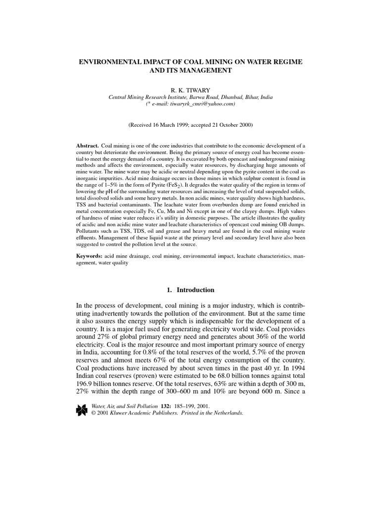 Environmental Impact of Coal Mining On W | PDF | Surface Runoff | Landfill