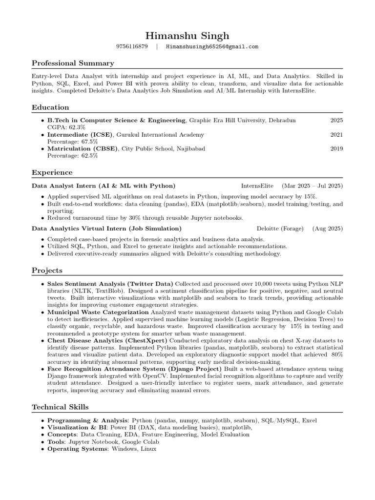 Himanshu Resume (1) | PDF | Machine Learning | Data Analysis