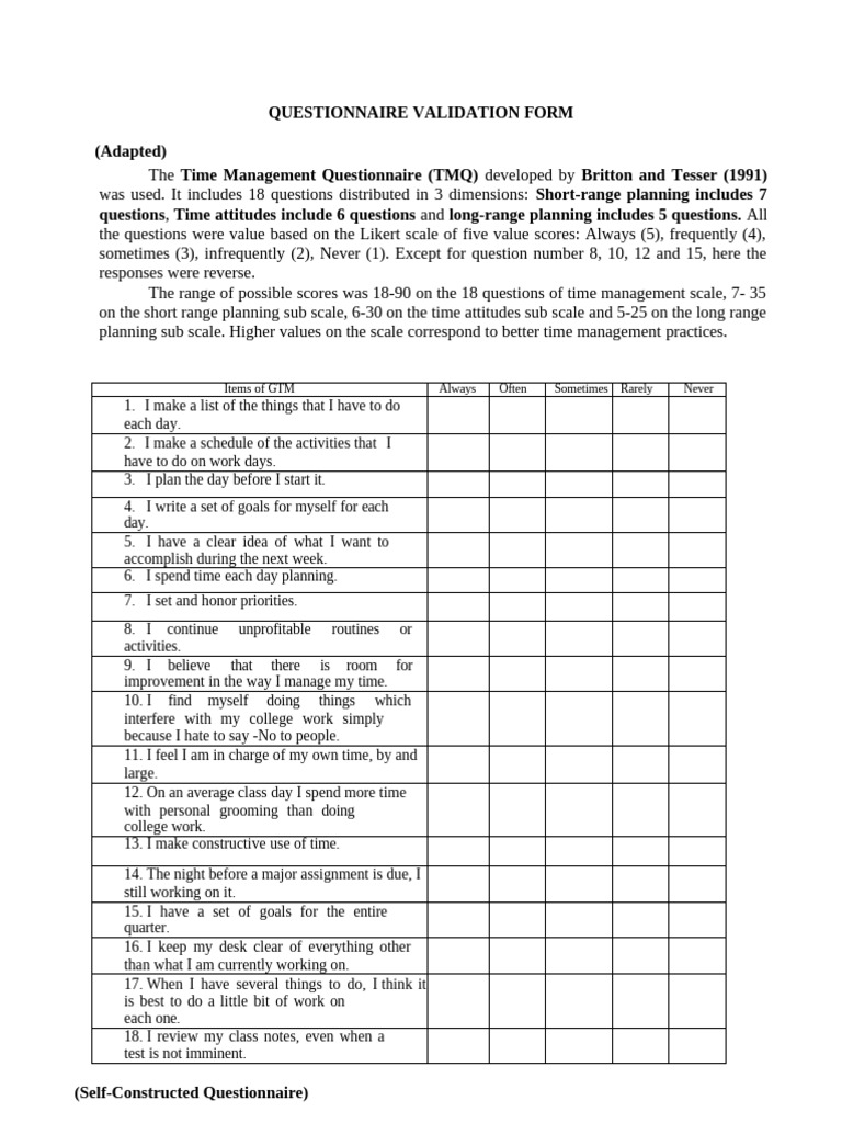 Questionnaire Validation Form 3is | PDF | Psychology