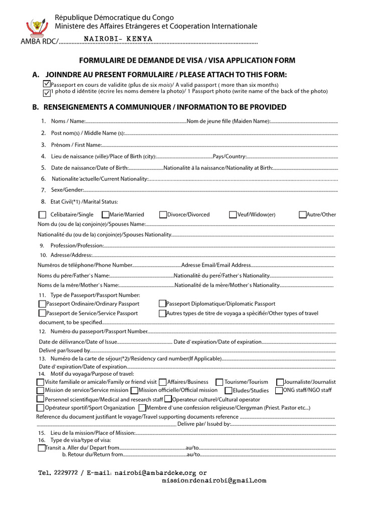 DRC Visa Application Form | PDF | Gouvernement et identité | Globalisation