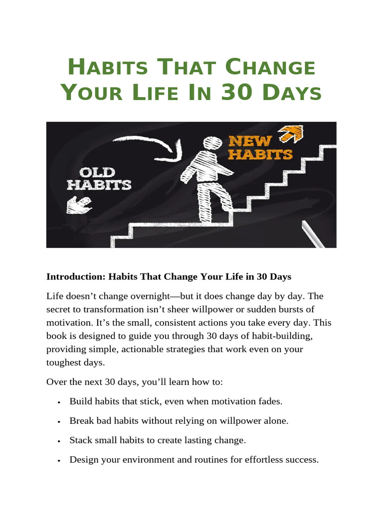 Habits That Change Your Life in 30 Days | PDF | Habits | Self Control