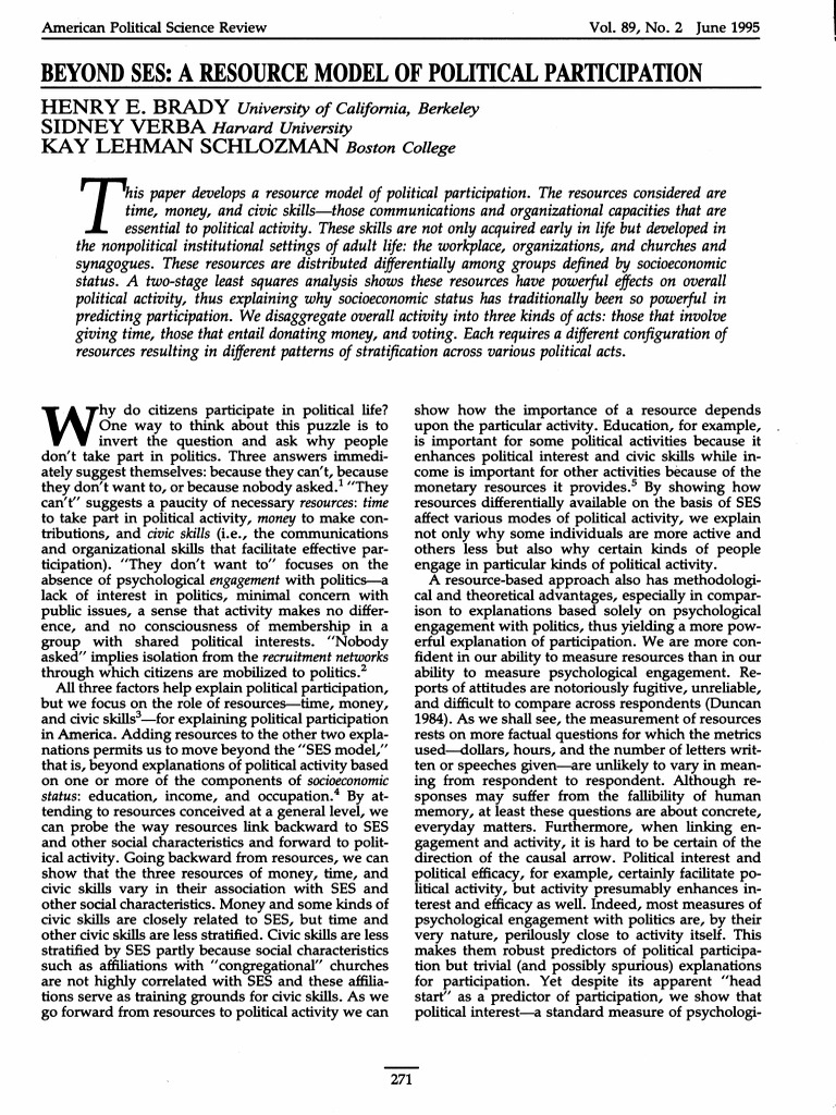 A Resource Model of Political Participation | PDF