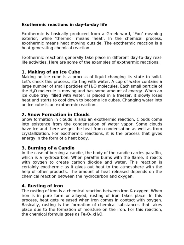 Exothermic Reactions in Day | PDF | Chemical Reactions | Water