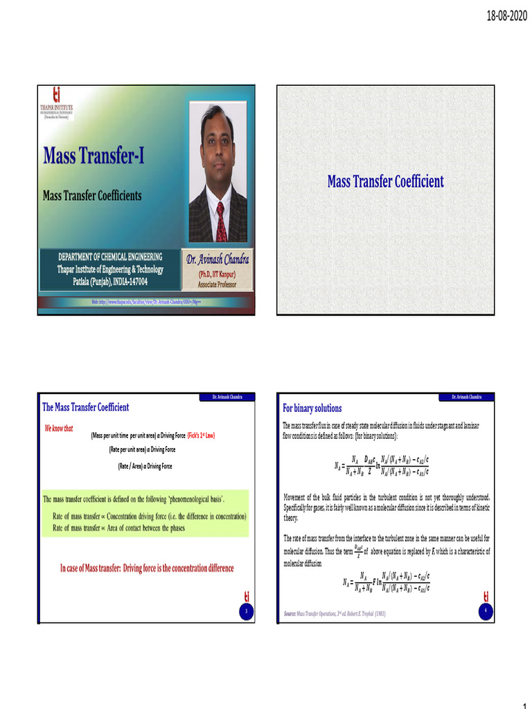 7 MT1 Mass Transfer Coefficients | PDF | Diffusion | Turbulence