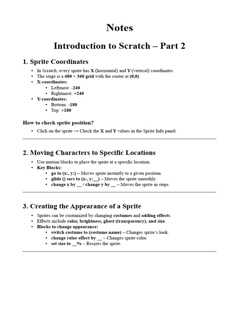 Notes Introduction To Scratch - Part 2 | PDF | Scratch (Programming ...