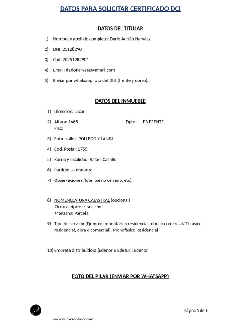 Solicitud de Certificado DCI | PDF