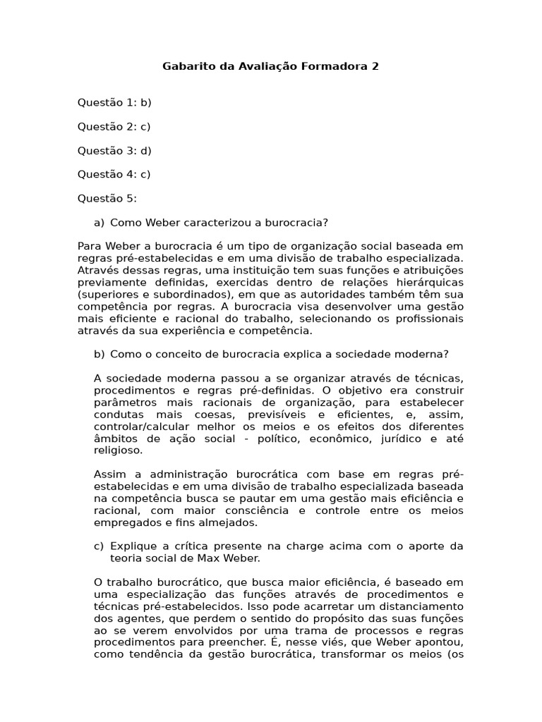 Gabarito Af2 | PDF | Burocracia | Max Weber