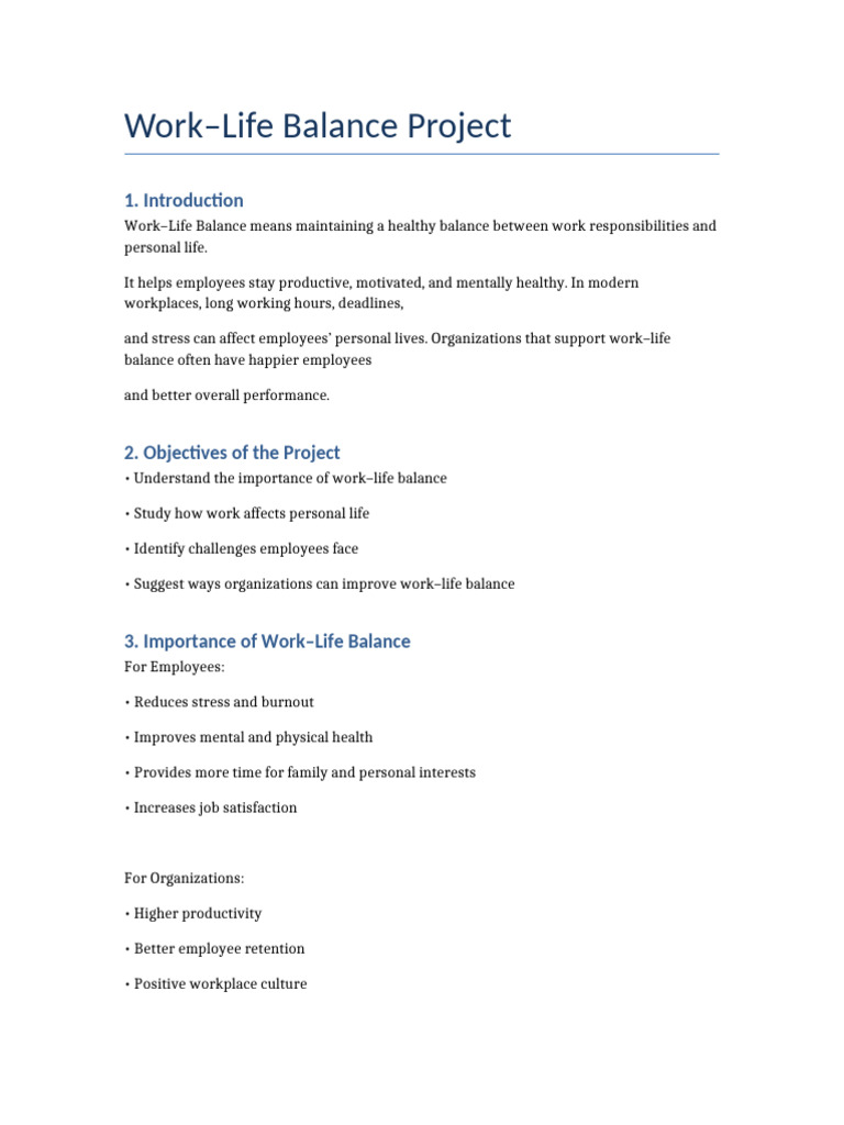 Work Life Balance Project | PDF