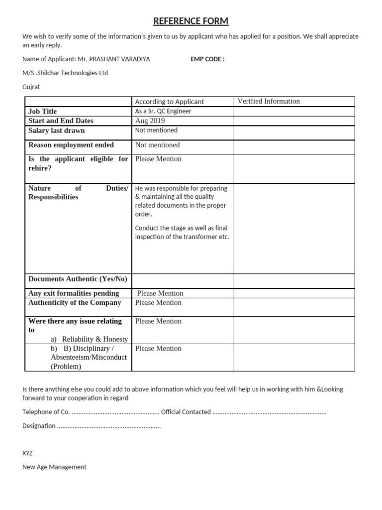 Updated Reference Form | PDF