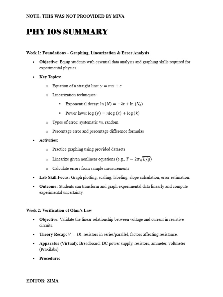 PHY 108 SUMMARY | PDF | Electrical Resistance And Conductance ...