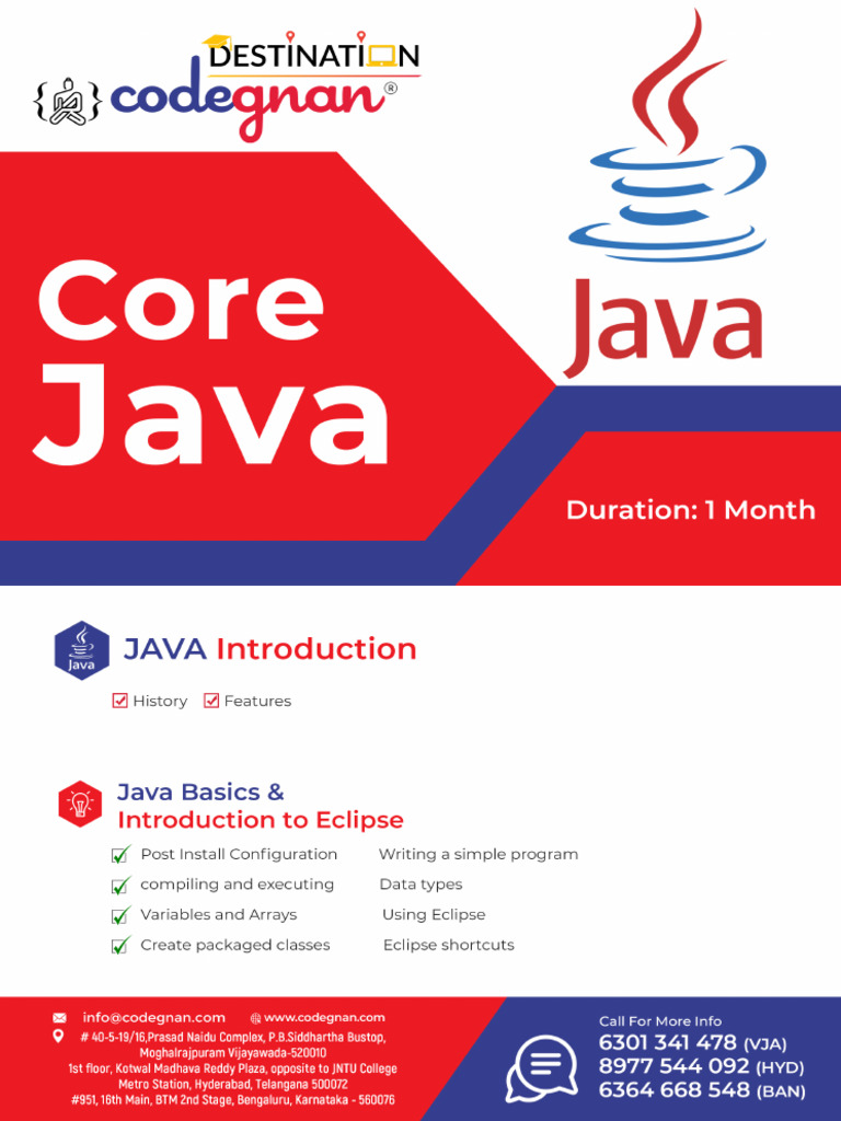 Core Java Course Syllabus by Codegnan 1 Monthpdf | PDF