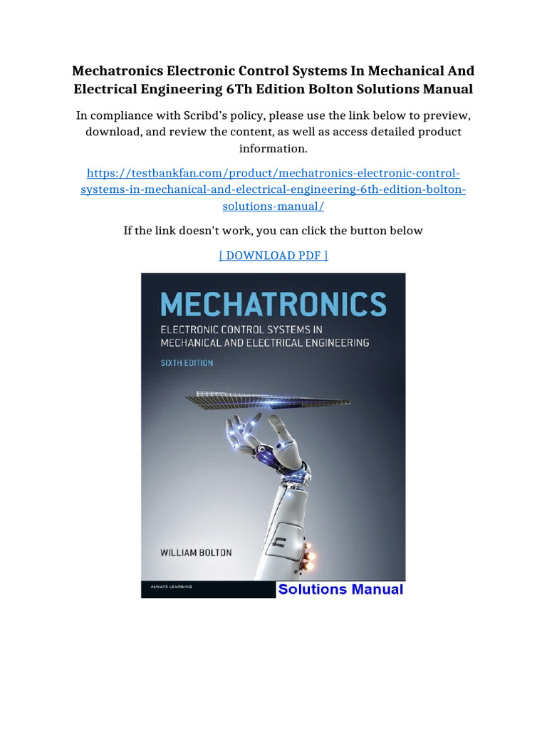 Mechatronics Electronic Control Systems in Mechanical and Electrical ...