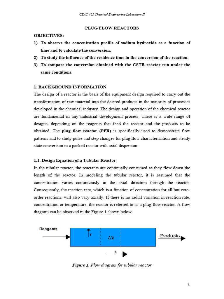 20-21 Spring PFR Manual | PDF | Chemical Reactor | Reaction Rate