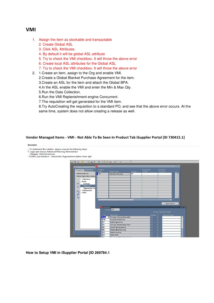 VMI Setup Issues in iSupplier Portal | PDF
