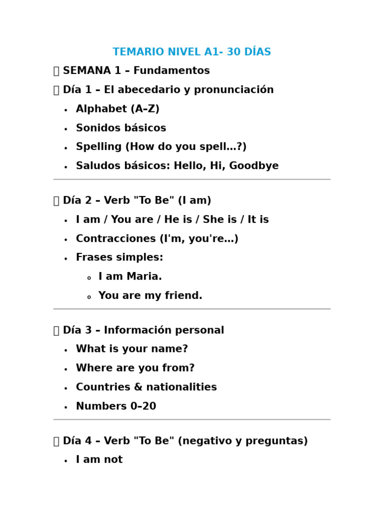 Temario A1 | PDF
