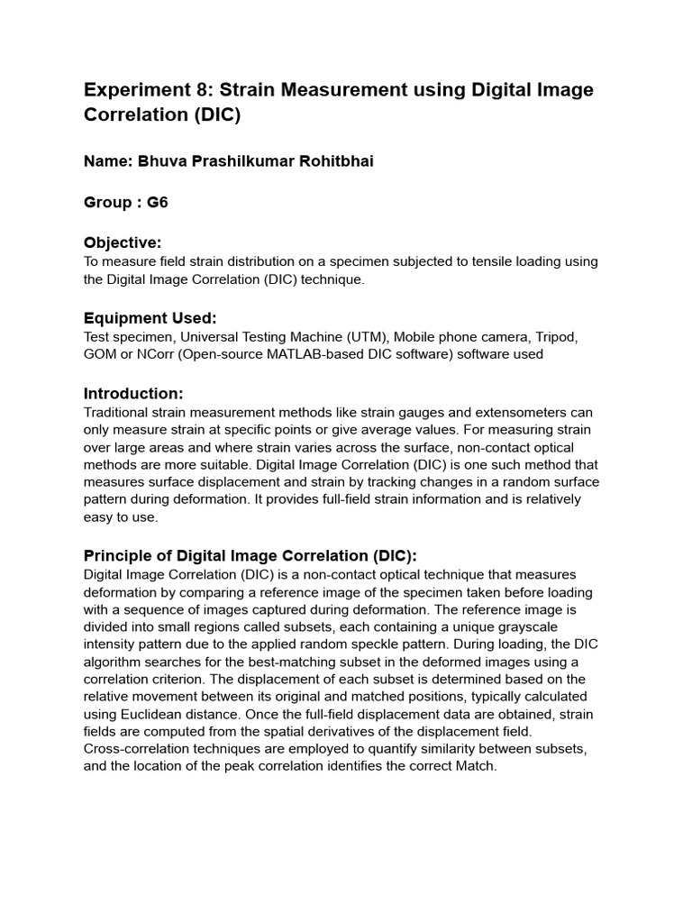Experiment 8 - Strain Measurement Using Digital Image Correlation (DIC ...