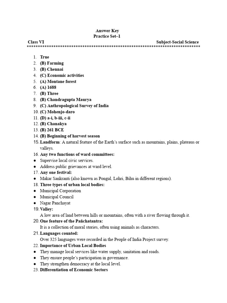 Answer Key Set I Class 6 SEE SST 1 | PDF