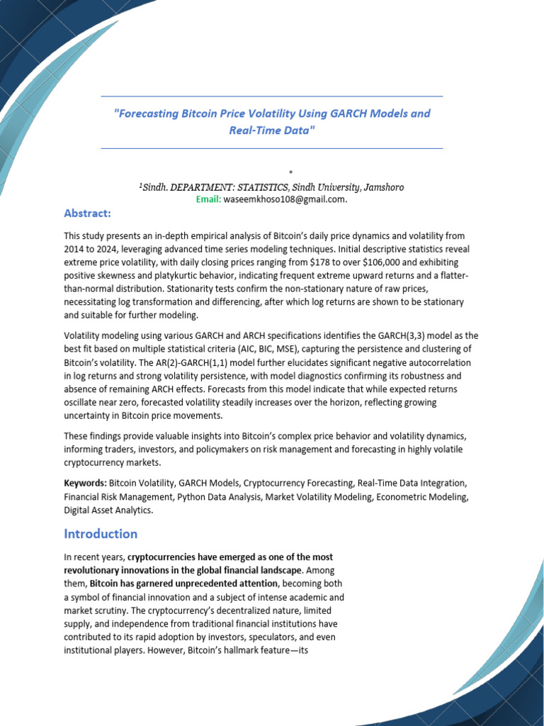 Forecasting Bitcoin Price Volatility Using GARCH Models and Real-Time ...