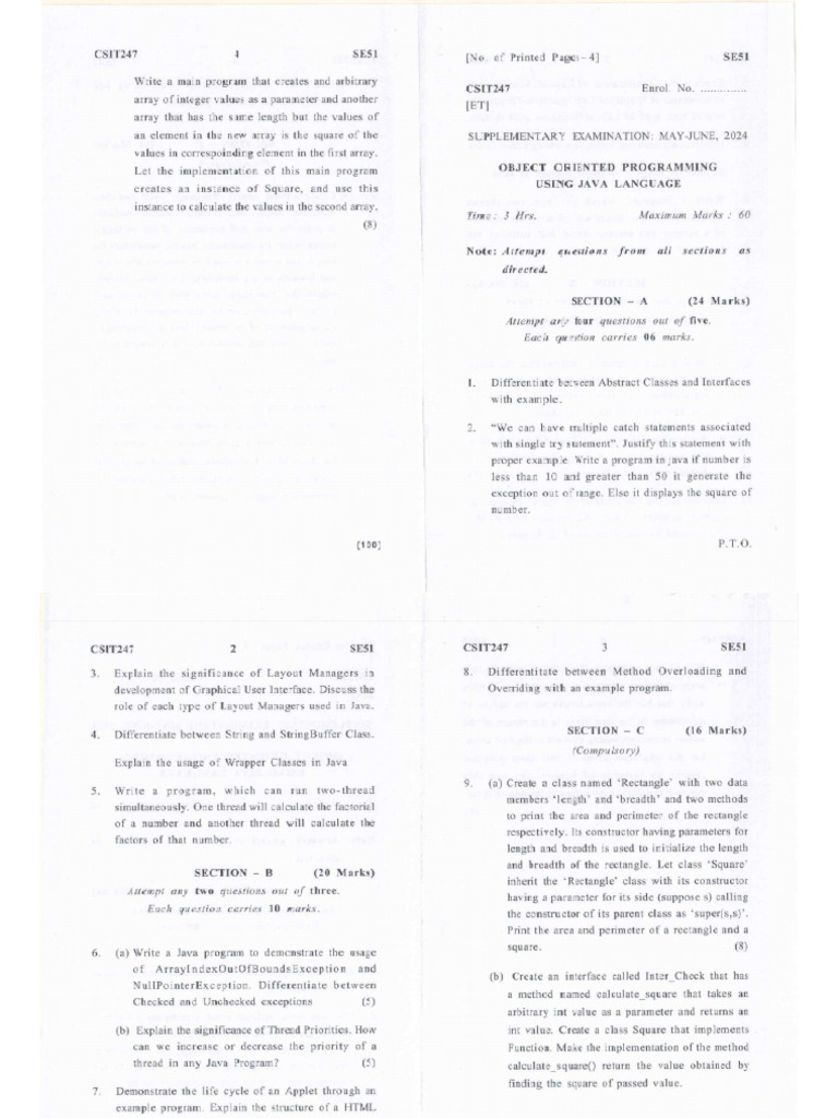 Object Oriented Programming Using Java Language, CSIT247 (ET), May-June ...