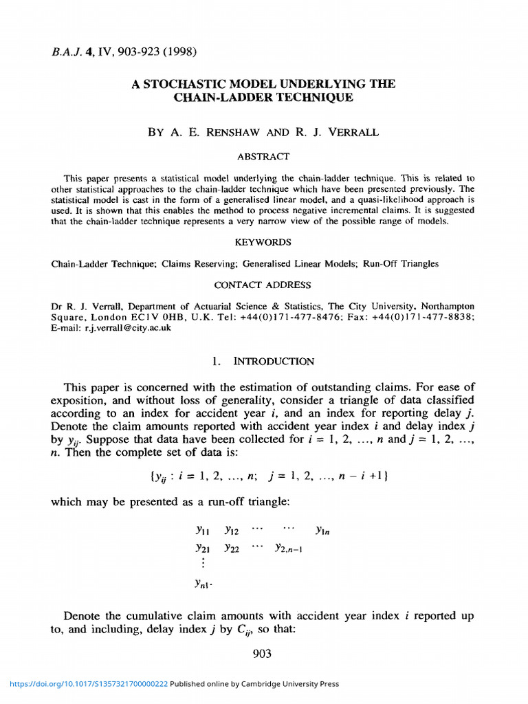 A Stochastic Model Underlying The Chain Ladder Technique | PDF