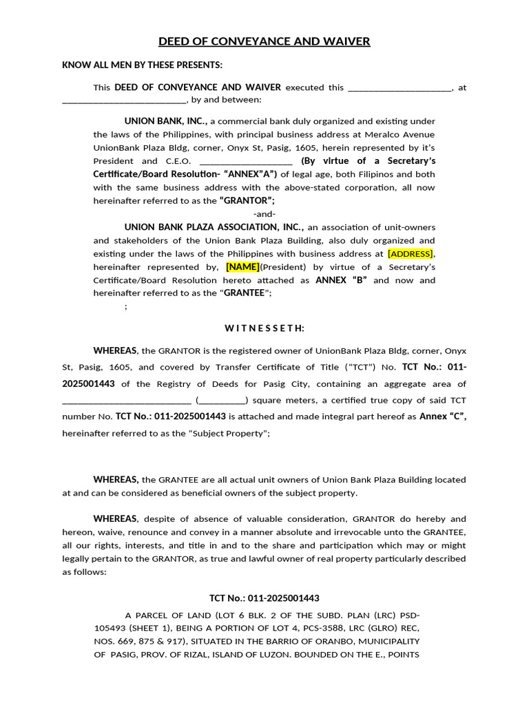 Sample Deed of Conveyance - 01 (AutoRecovered) | PDF | Deed | Civil Law ...