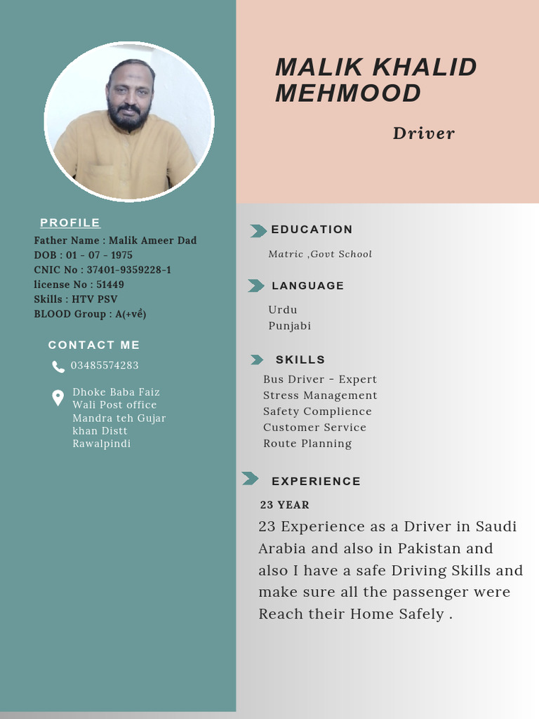 Malik Khalid Mehmood: Driver | PDF