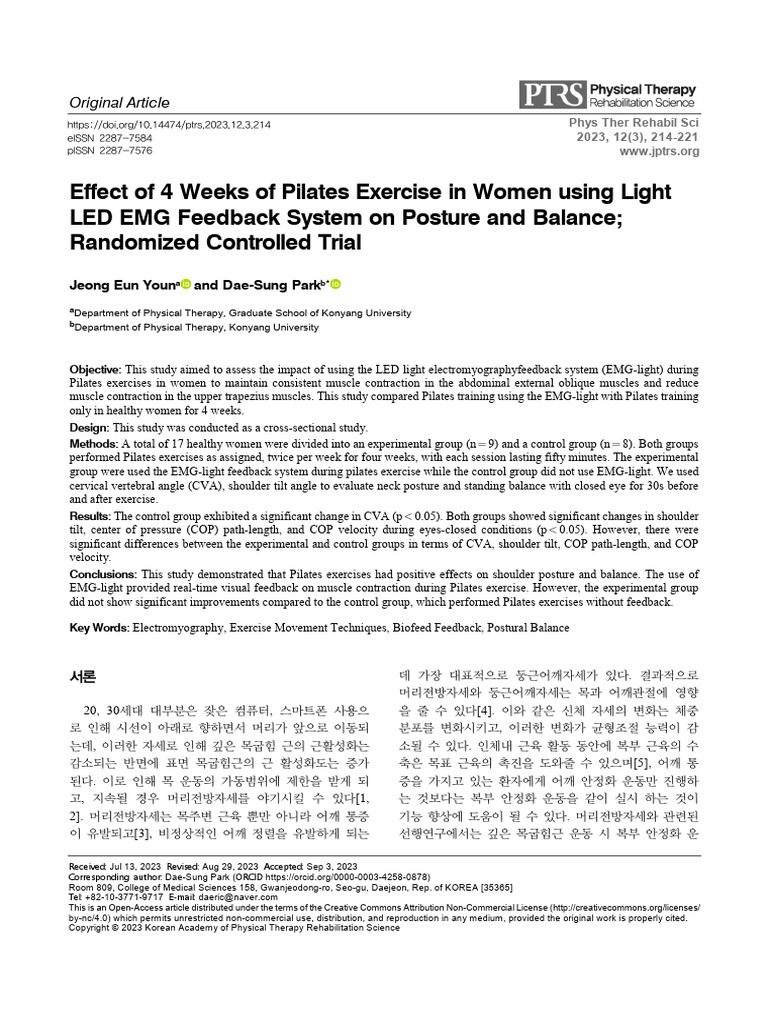 Effect of 4 Weeks of Pilates Exercise in Women Using Light LED EMG ...