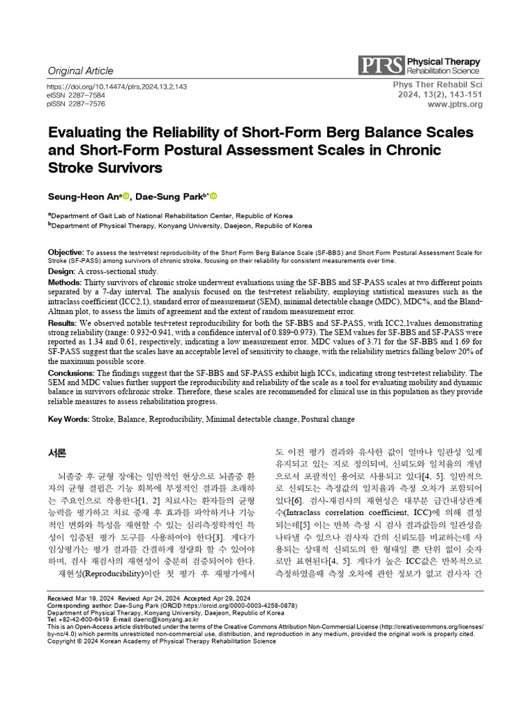 Evaluating The Reliability of Short-Form Berg Balance Scales and Short ...