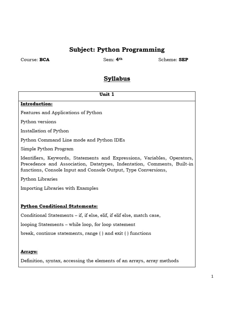 BCA 4th Sem Python Notes Unit 1 | PDF | Python (Programming Language ...