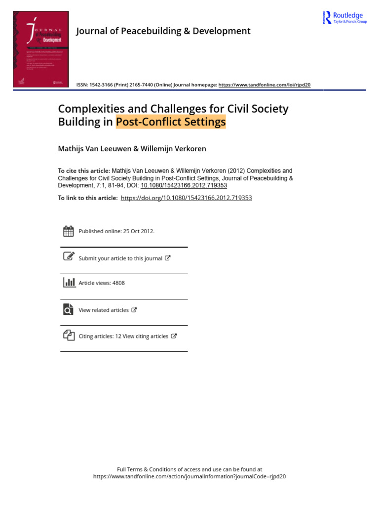 Complexities and Challenges For Civil Society Building in Post-Conflict ...