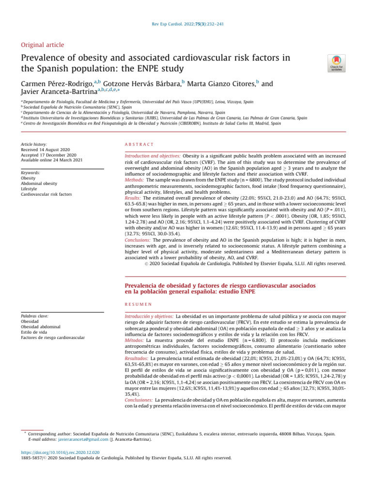 Prevalence of Obesity and Associated Cardiovascular Risk Factors in The ...