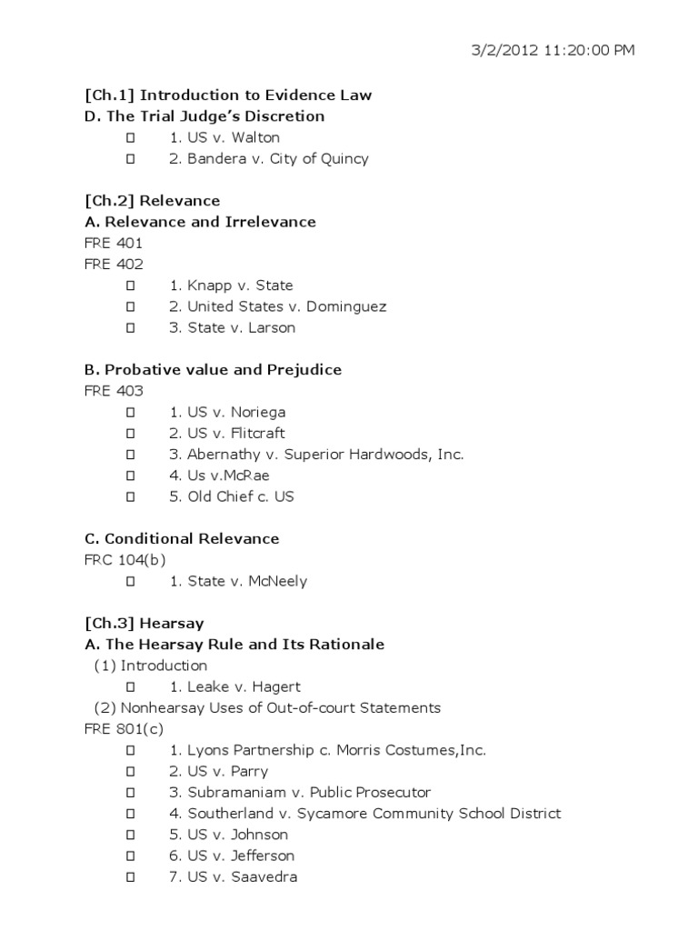 (Ch.1) Introduction To Evidence Law D. The Trial Judge's Discretion ...