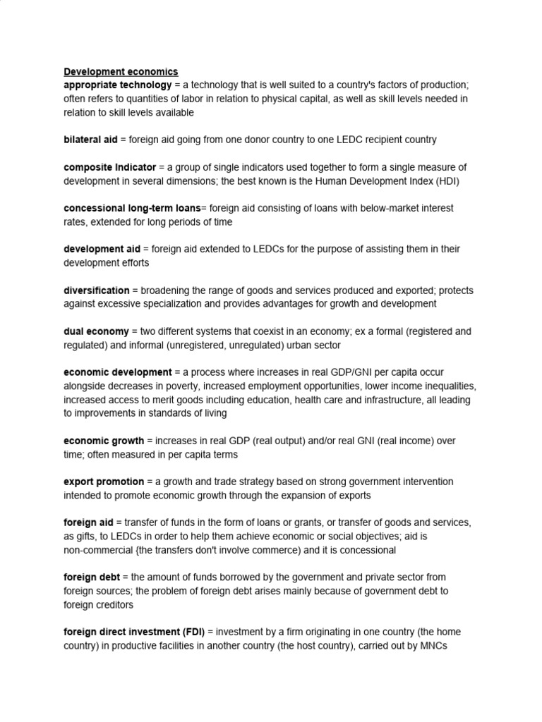 Development Economics Terms | PDF | Aids | Economic Growth