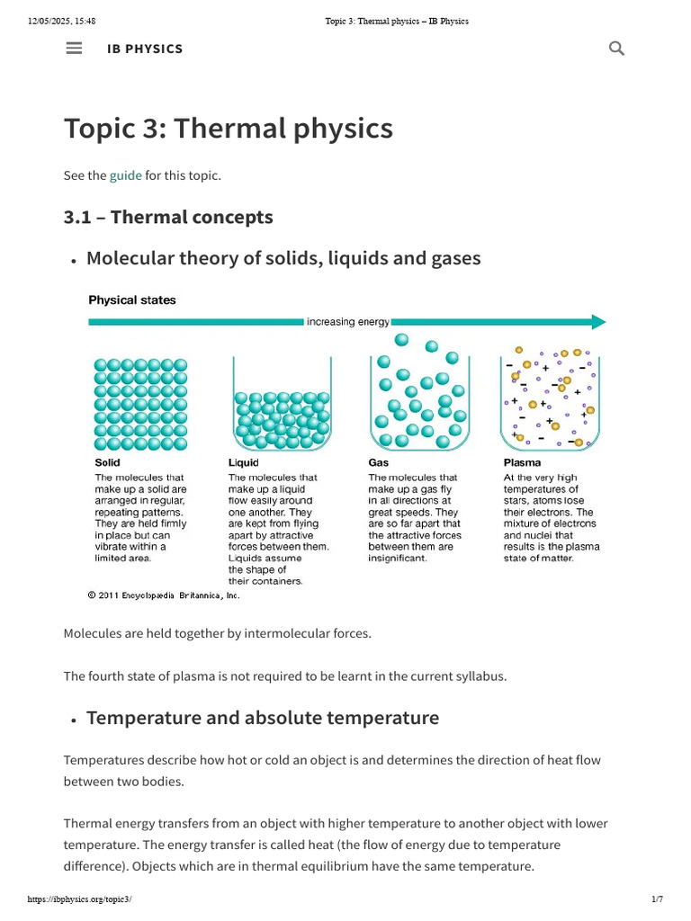 Topic 3 - Thermal Physics - IB Physics | PDF | Gases | Mole (Unit)