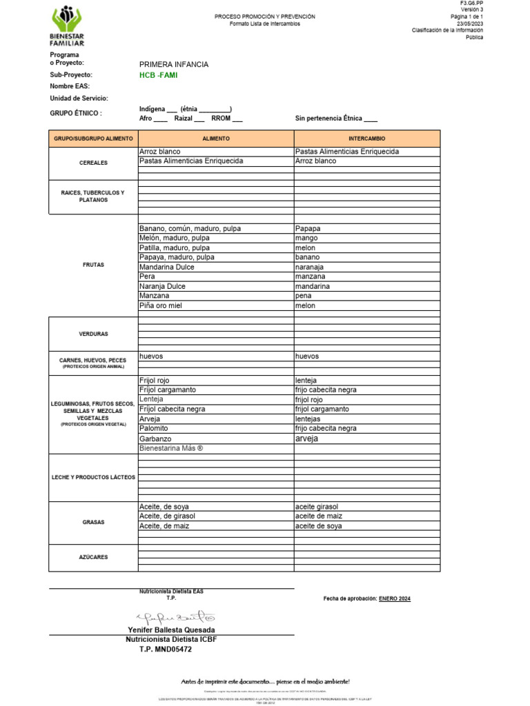 f3.g6.Pp Formato Lista de Intercambio v3 (1) (1) | PDF | Panes | Alimentos