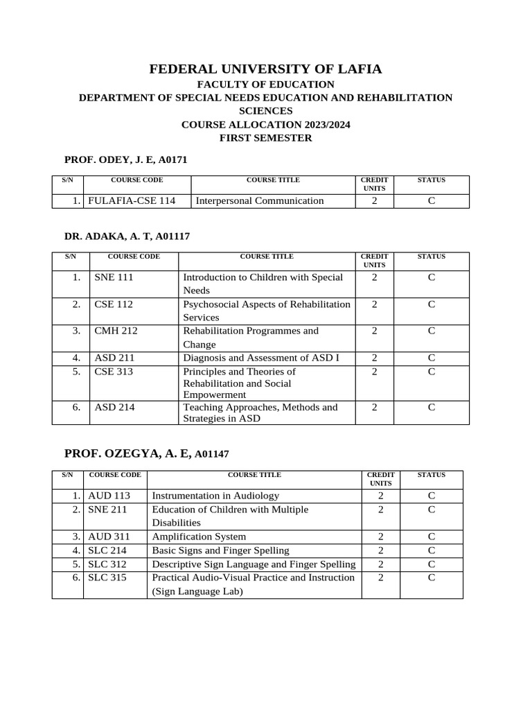 Updated 2024 Course Allocation | PDF | Autism | Audiology