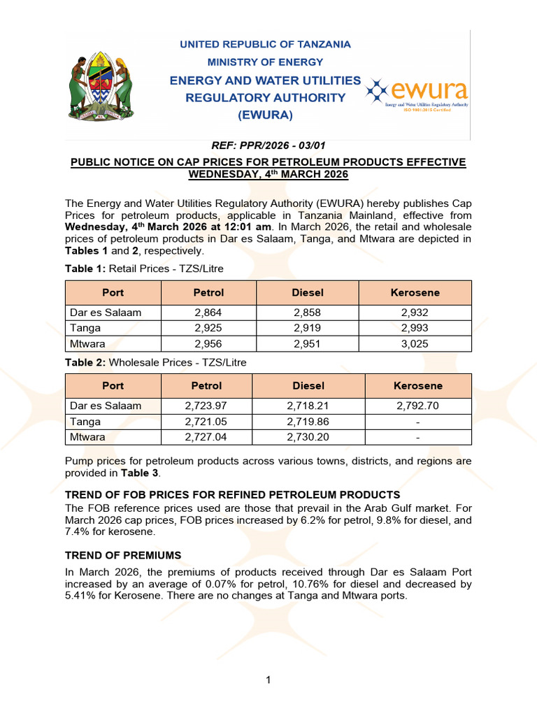 Cap Prices For March 2026 - English | PDF | Exchange Rate | Filling Station