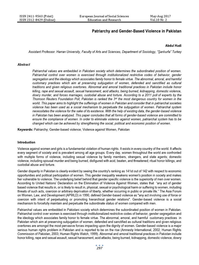 Patriarchy and Gender Based Violence in Pakistan | PDF | Gender Studies ...