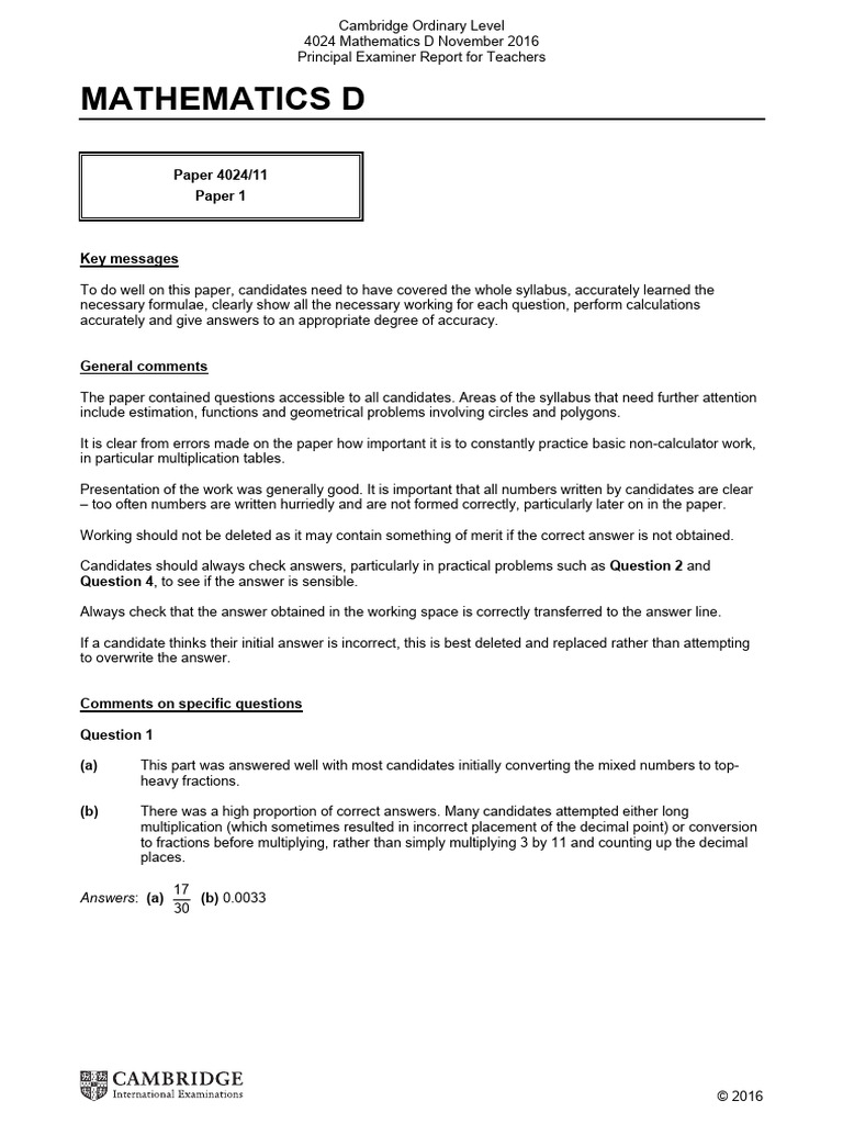 Mathematics D: Paper 4024/11 Paper 1 | PDF | Multiplication | Numbers