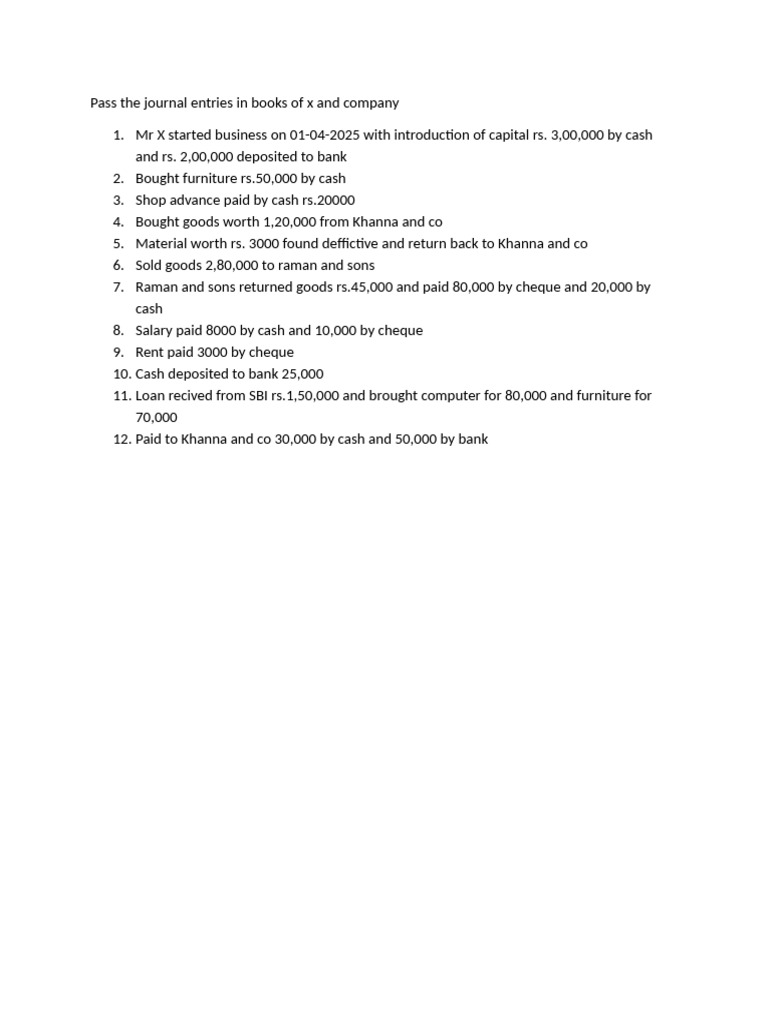 Pass the Journal Entries in Books of x and Company | PDF